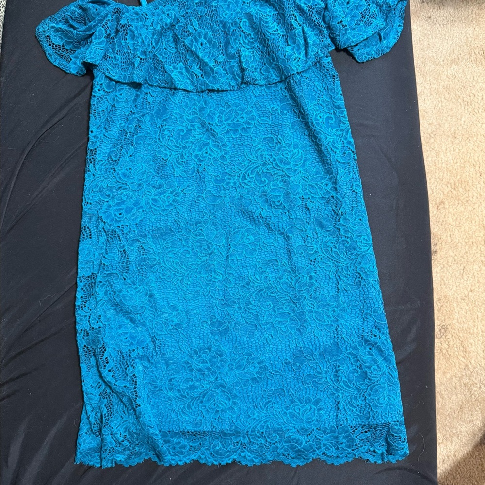 Love, Fire Teal Lace Dress